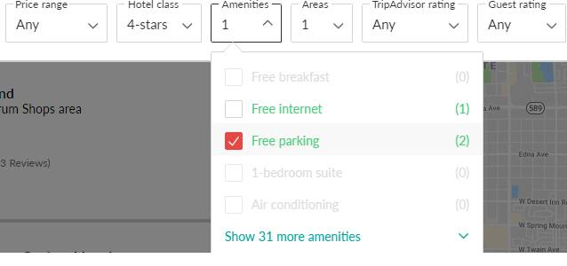 Select the amenity free parking on hotwire