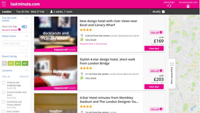 Booking a hotel on lastminute.com