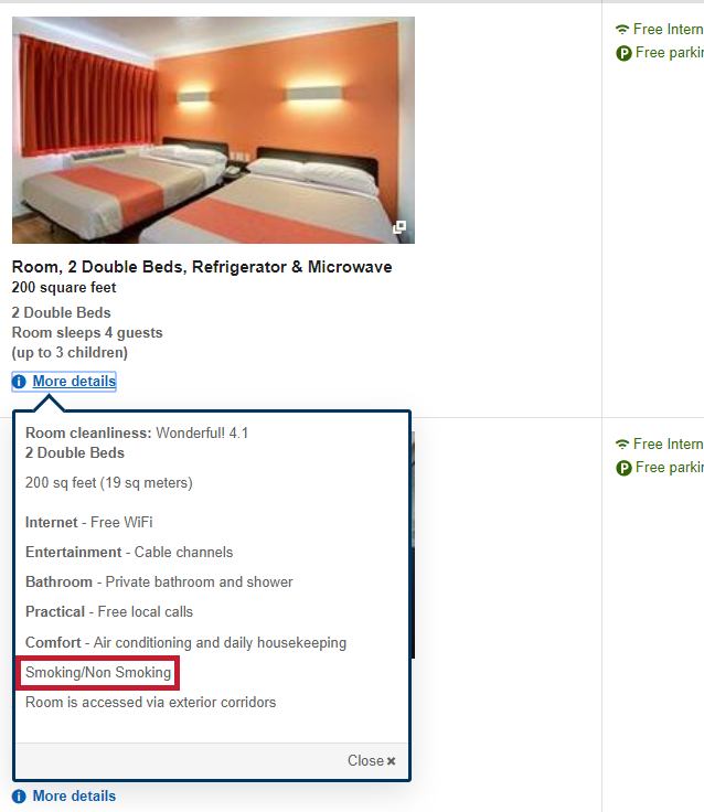 Finding smoking rooms in expedia